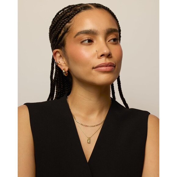 14K Gold Plated Initial Double Dog Tag Necklace with Sparkling Cubic Zirconia - Picture 3 of 4